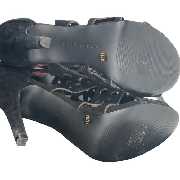 BCBGeneration Women's Size 8 Black Laser Cut Suede Open-Toe Sandals - Picture 4 of 5